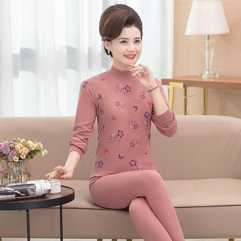A High-neck, Thin and Large-sized Cotton Sweater Set for Middle-aged and Elderly Women In Thermal Underwear