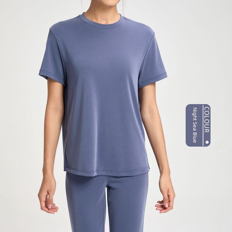 

Lu Same Style Athleisure Workout Clothes Women s Summer Modal Loose Drooping Stone Washed Rib Sports T-Shirt Short Sleeve Night Sea Blue L