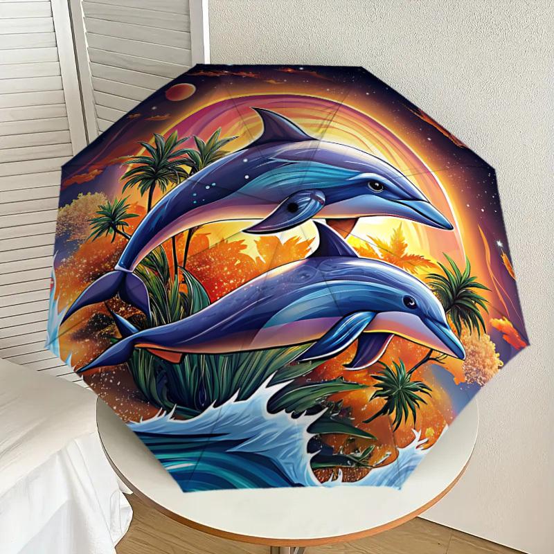1PC Dolphins Ocean Automatic Open/Close Umbrella with Windproof, 8-Rib Sturdy Canopy, Durable Ribs, Fashionable Design1274A