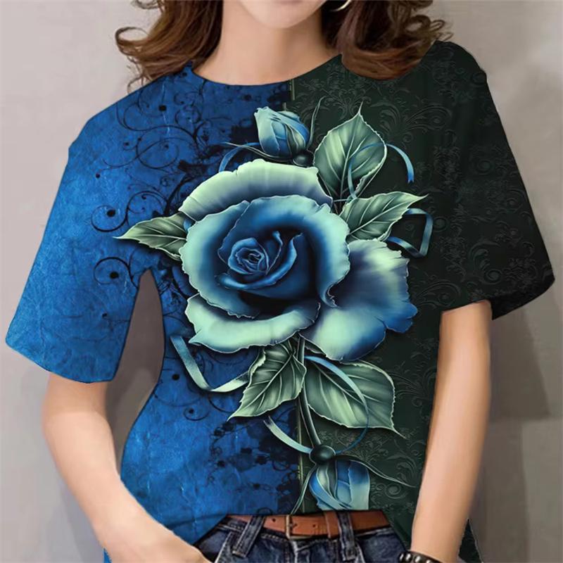 Luxury Design Women's T Shirt Ladies 3d Floral Print Harajuku Y2k Clothes Female Daily Casual Fashion Short Sleeve Tee Tops