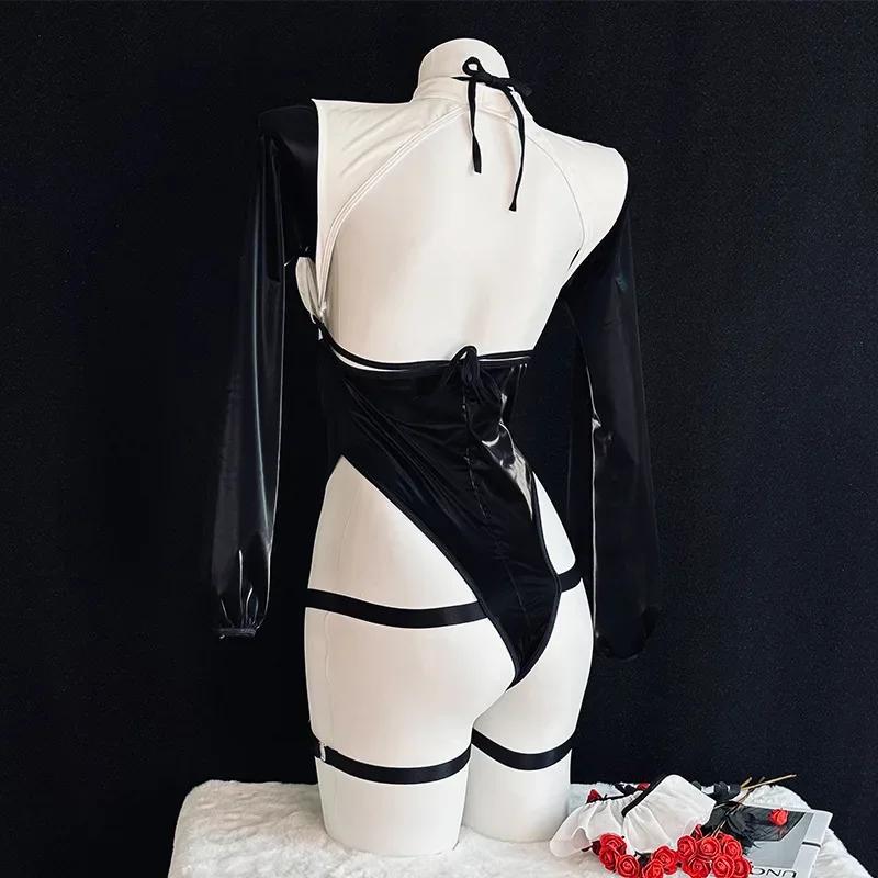 Sexy Anime Sexy Maid Girl Bow Hollow Uniform Cosplay Costume Bra Belt Dark Underwear Set Roleplay Outfit See Through Nightwear