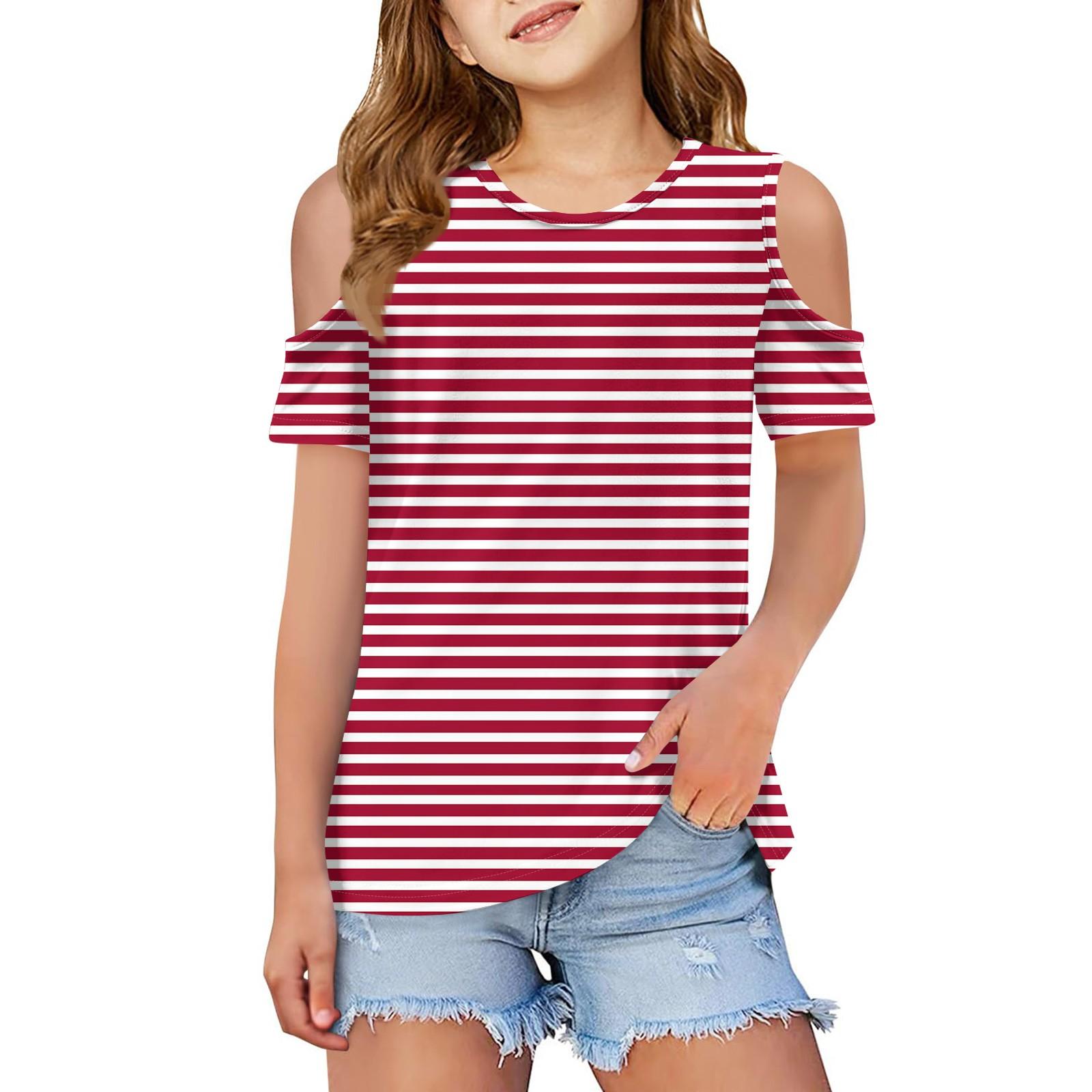 

Детская летняя модная роса плечо круглый воротник досуг полосатая футболка пальто 110 винный