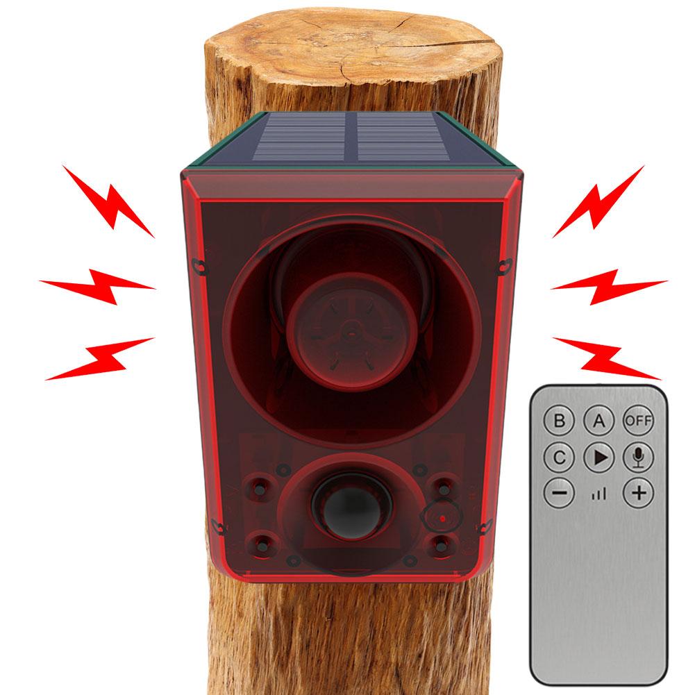 

Вулична сонячна сигналізація з датчиком руху, домашня охоронна сигналізація зі звуком гавкання собаки та пострілу, підтримка запису та регульована гучність China Mainland