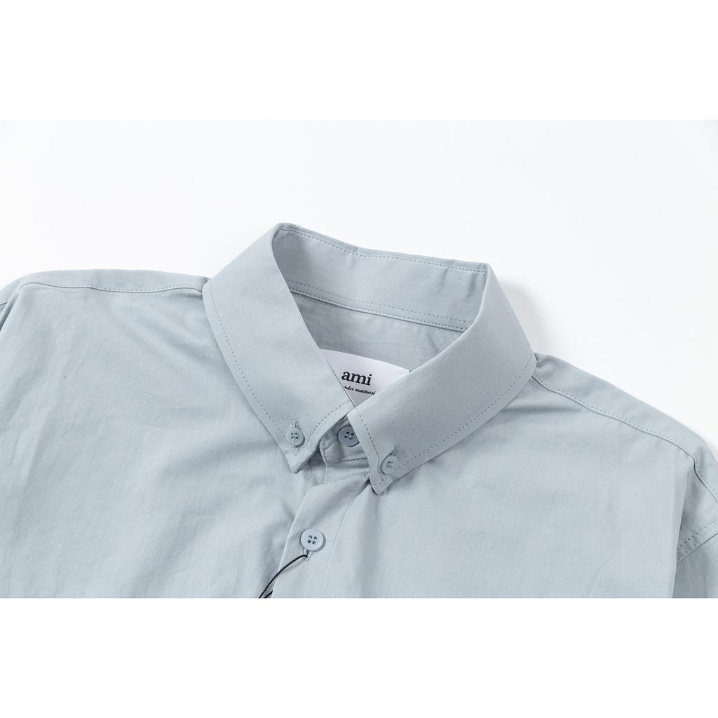 AMI Spring and Summer New Chest Color Small Heart Embroidery Casual Cotton Solid Color Long Sleeved Shirt