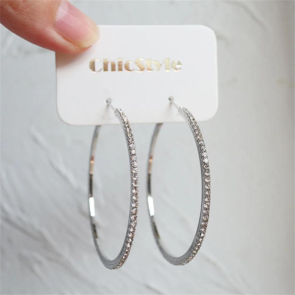 

1-3 Pairs Set Sparkling Exaggerated Full Paved Rhinestones Round Circle Hoop Earrings for Women Simple Shiny Earring Jewelry