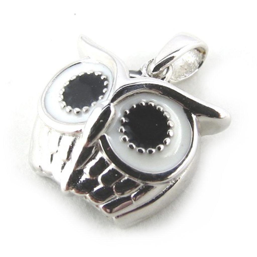 Les Trésors De Lily [N0335] - Stříbrný přívěsek 'Sova' černá bílá stříbrná