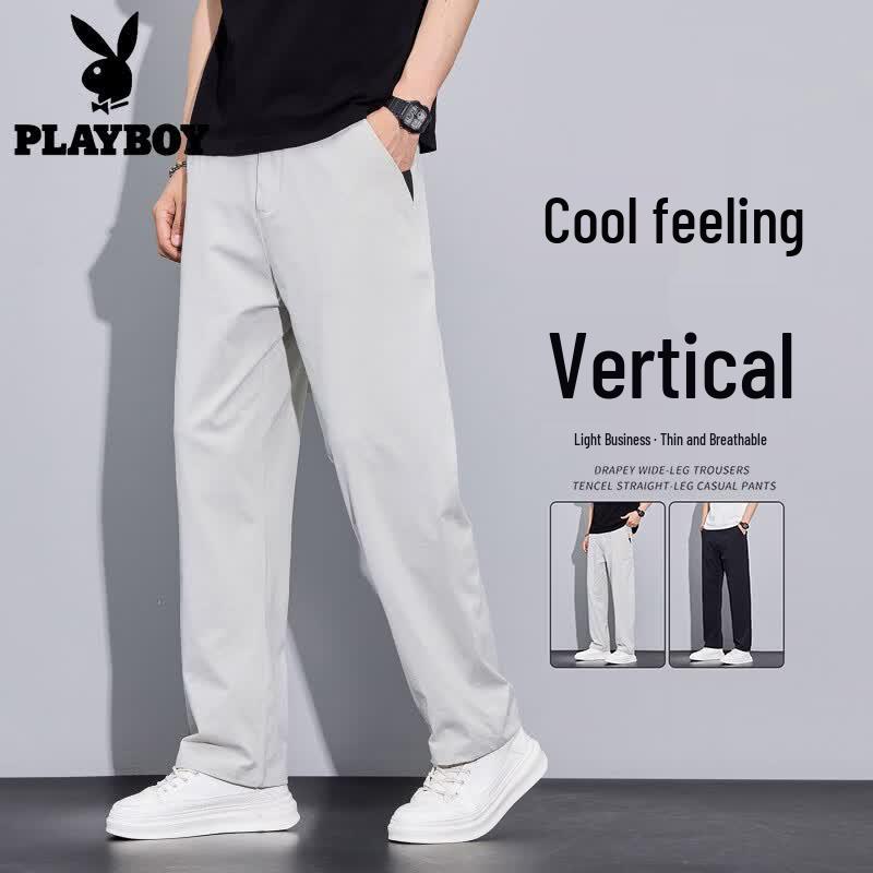 PLAYBOY Men s Ice Silk Light Business Casual Straight-Leg Trousers 4XL