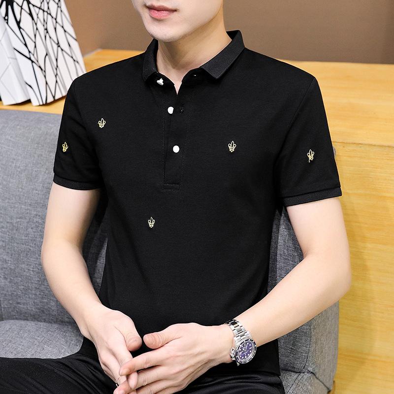 

Мужская футболка с коротким рукавом, летняя рубашка поло с лацканами XXXXL чёрный