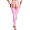 Womens Glossy Open Crotch High Waist Slim Fit Leggings Pants Tights