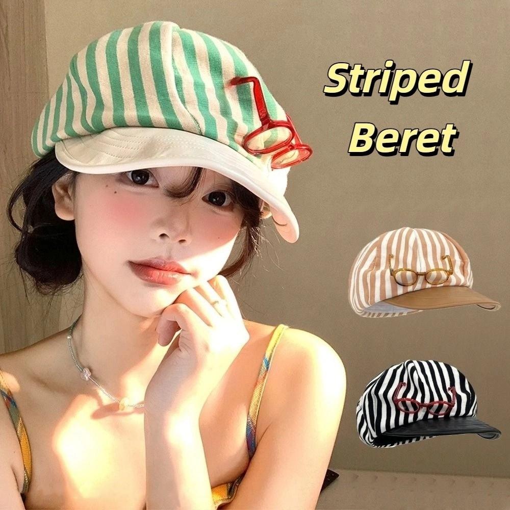 Versatile Striped Berets Korean Beanie Cap Vintage Painter Berets  Women