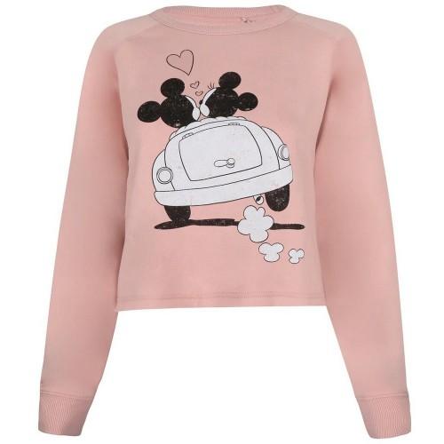 Disney Womens/Ladies Mickey & Minnie Mouse Hearts Crop Sweatshirt