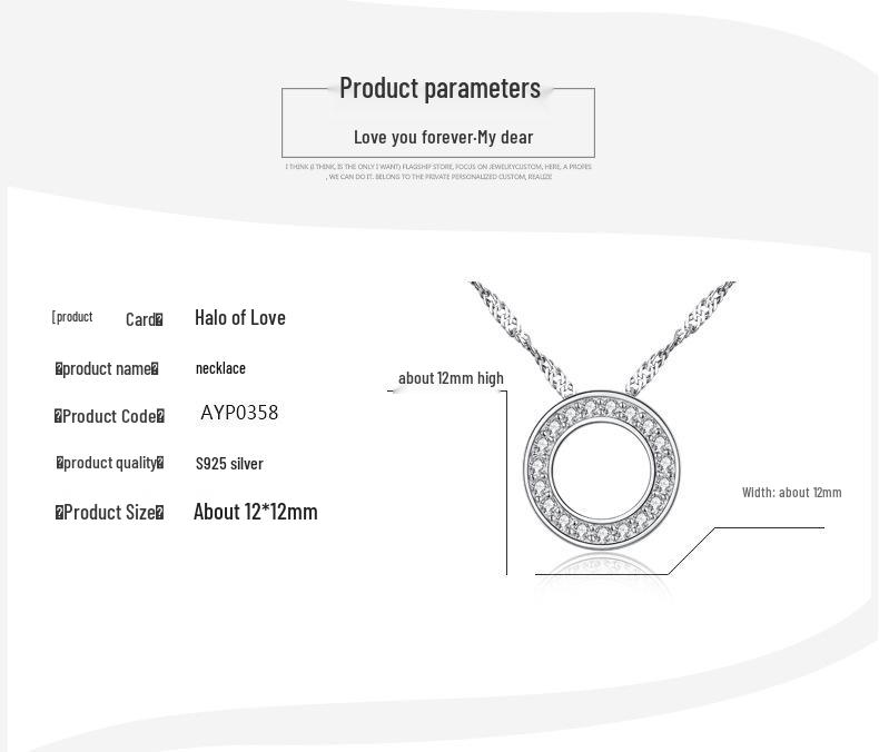925 Sterling Silver Halo of Love Pendant Necklace, Micro-Paved Korean Fashion Jewelry