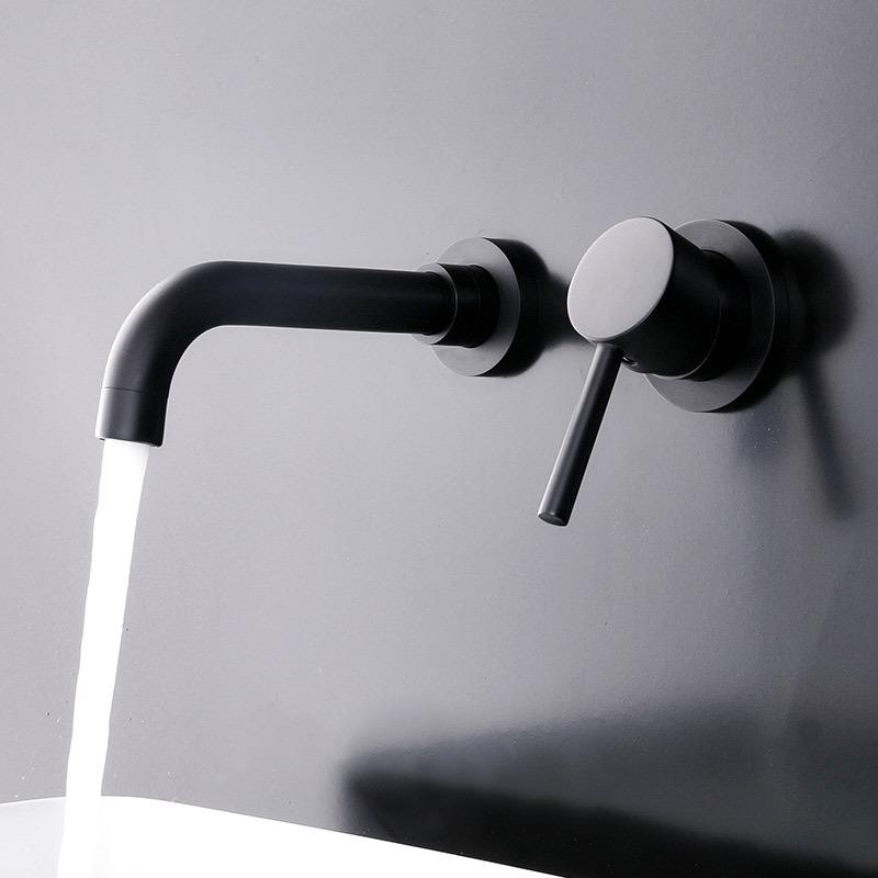 Concealed Black Copper Wall-Mounted Hot/Cold Faucet for Washbasin