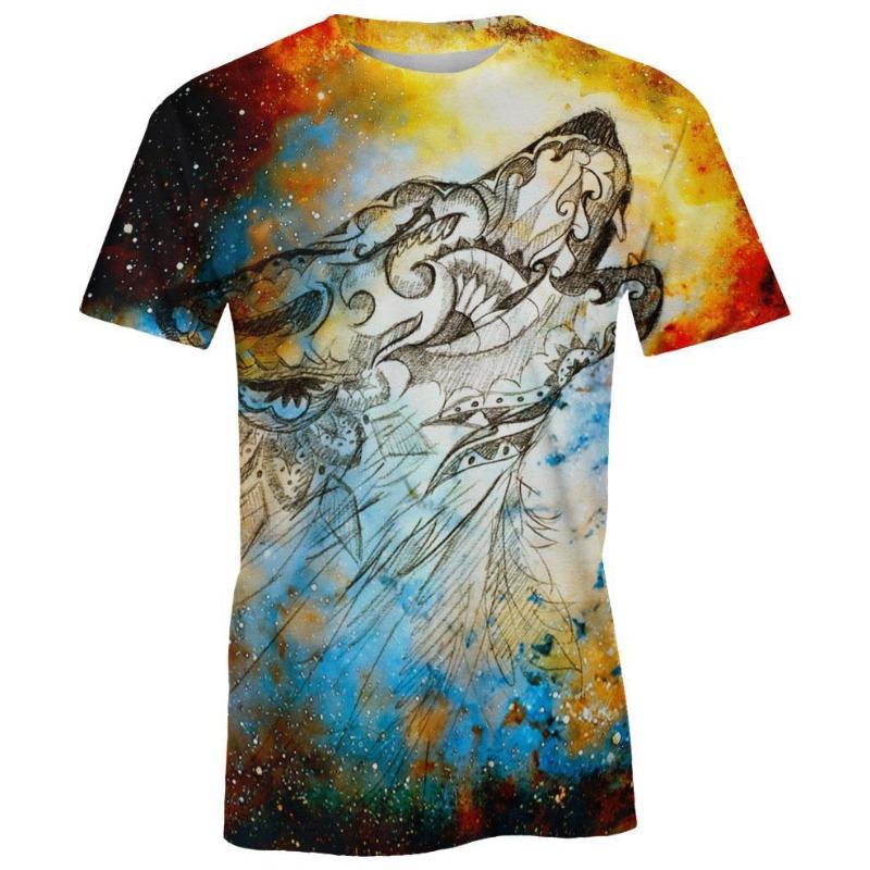 Men's 3D Printed T-Shirt Short Animal Wolf Print Sleeve O-Neck Pullover casual top
