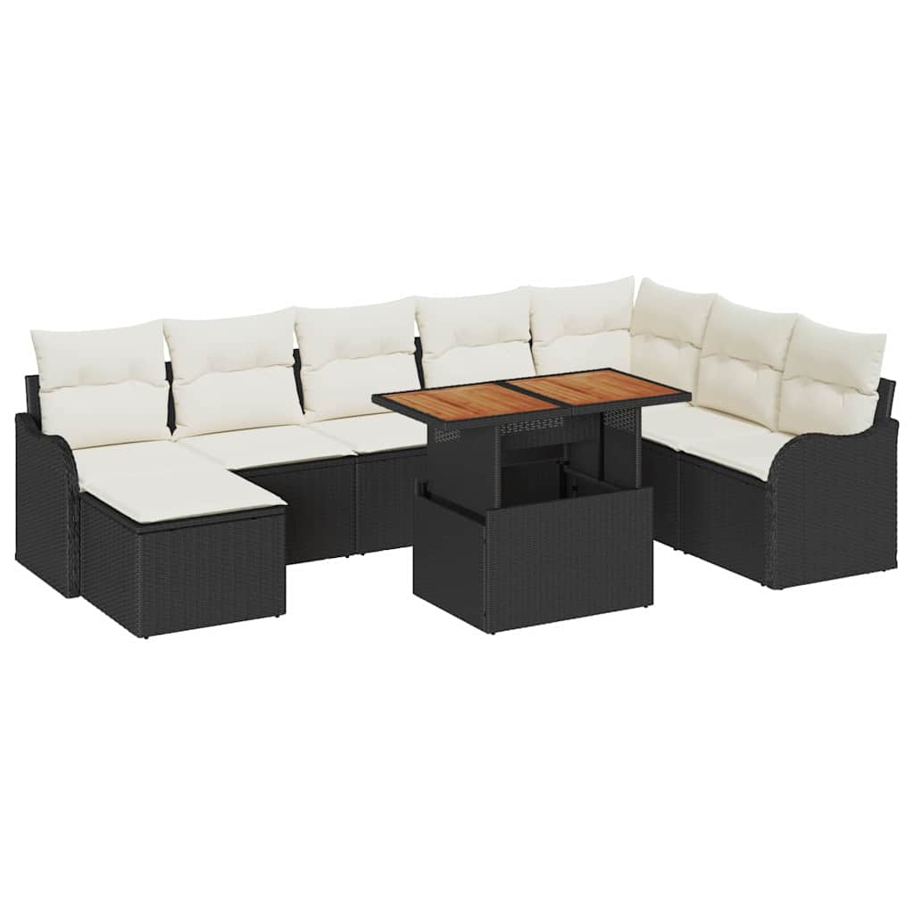 Garden Sofa Set with Storage 9 pcs Black Poly Rattan