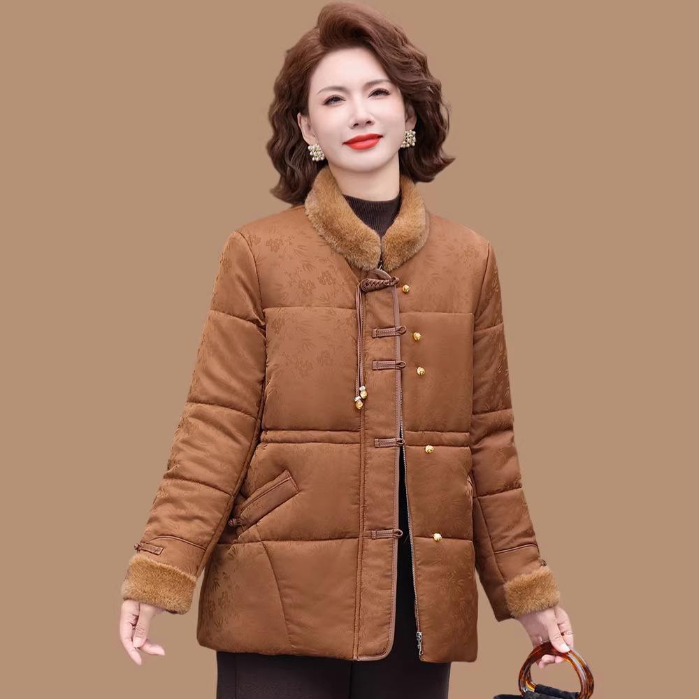 Stylish Chinese-Style Plus Size Winter Cotton Jacket for Middle-Aged & Elderly Women