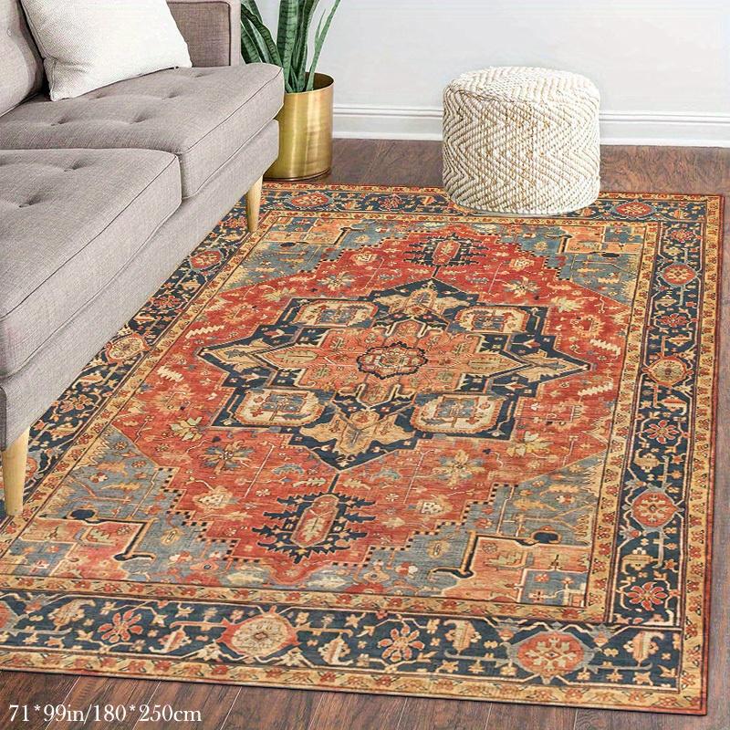 Bohemian Pattern Velvet Mat Vibrant Red Blue Golden Mandala Design Machine Washable Indoor Outdoor Living Room Bedroom Balcony