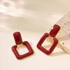 French elegance temperament small fragrant bride festive red dripping geometric square earrings exquisite high-end earrings