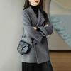 Autumn and winter new woolen medium and long coat women's trendy fashion herringbone pattern loose and thin foreign small women's clothing