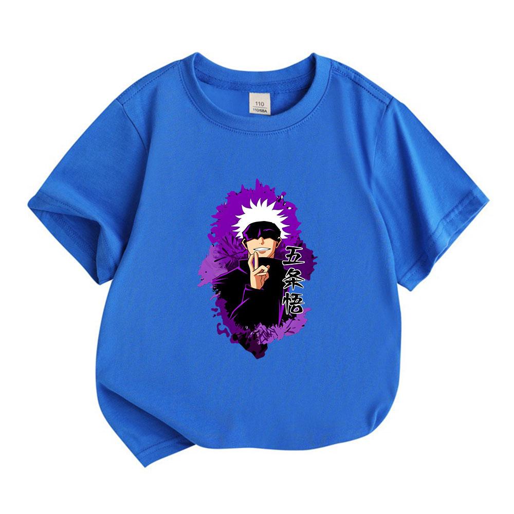Kids Boys Girls Crew Neck Short Sleeve 100% Cotton T-Shirt, Cool Anime Character Printed Casual Summer Tee for School Daily Wear, Purple Art Pattern S