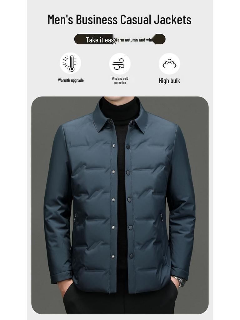 Men's Lightweight Stand-Up Collar Down Jacket - Autumn/Winter Business Casual Warm Outerwear for Middle-Aged Men.