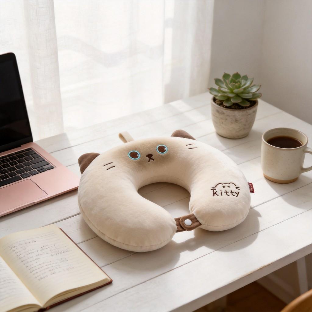 Cartoon Siamese Cat Memory Foam Ushaped Neck Pillow For Travel And Office Comfort