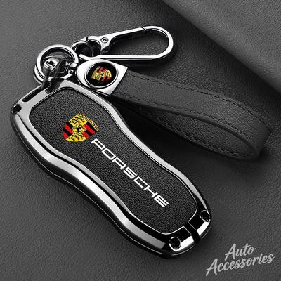 Metal Leather Car Key Case Cover Key Protect Shell For Macan Cayenne 718 Cayman Boxster Panamera 911 Accessories Sticker