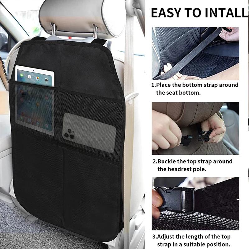 Car Seat Protector with Kids Kick Pad with Organizer Seat Cushion Back Protector Anti-Slip Storage Bag Pocket Storage Bag