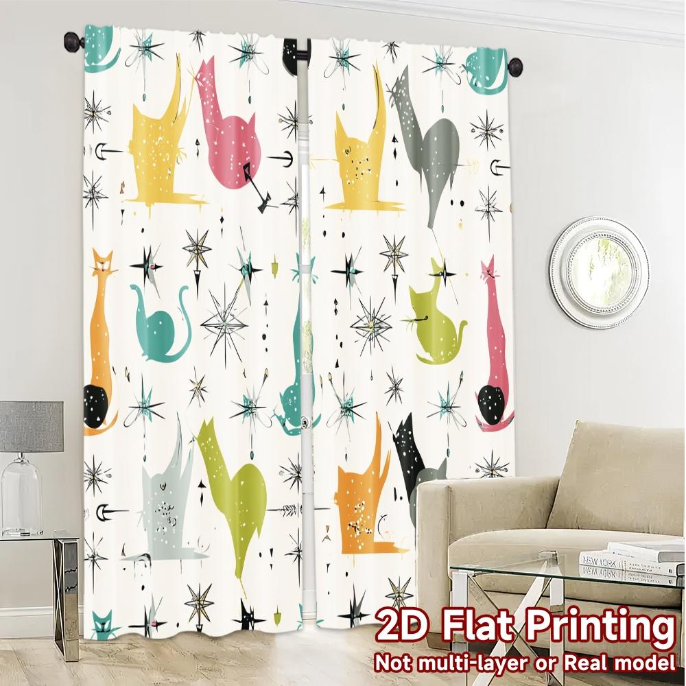 2D Flat Printing  JIT 2pcs   Curtains (Without Rod) Atomic Cats Popular Curtains&Window Treatment Fabric Curtains Versatile All