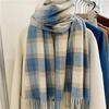 Women's Winter Plaid Imitation Cashmere Tassel Scarf, Thickened Korean Style Neck Warmer
