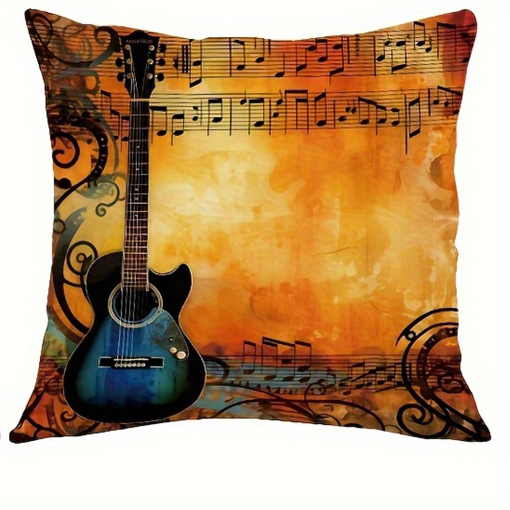 

Retro guitar sheet music pillowcase, pillowcase ultra-soft polyester material living room sofa back car pillowcase decoration 16x16Inch