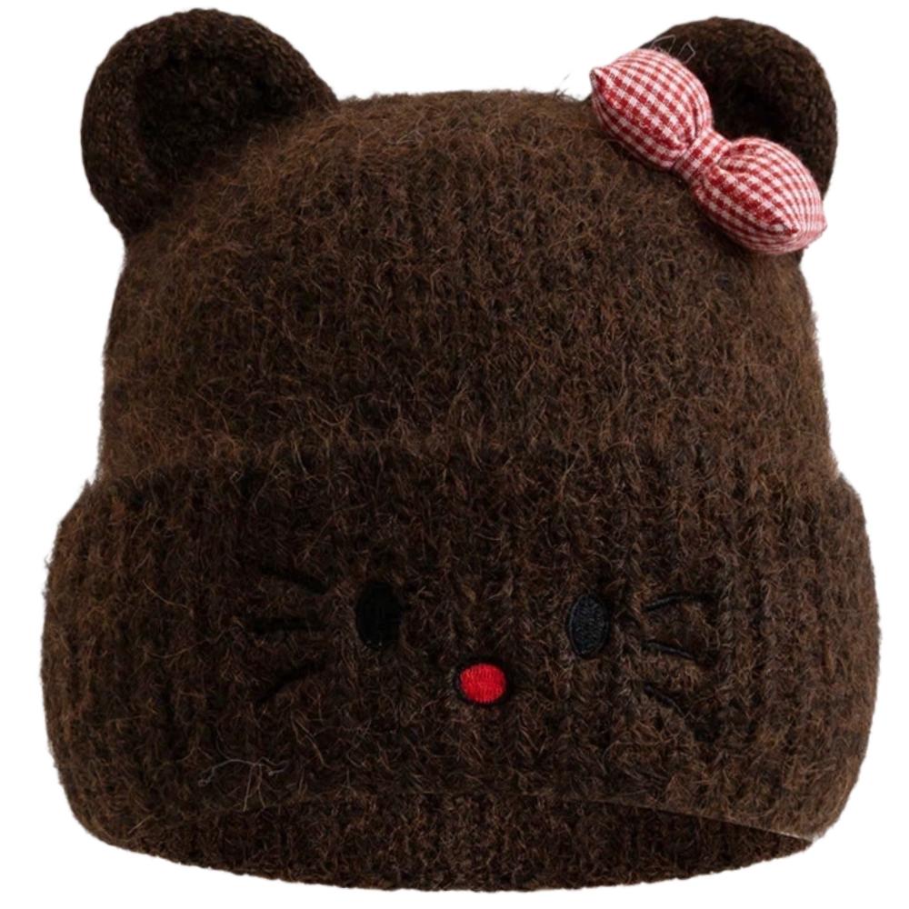 Hot Sale Women Loose Soft Beanie Hat Lovely Cute Cat Ear Bow Design Winter Knitted Hats For Female Streetwear Winter Hat
