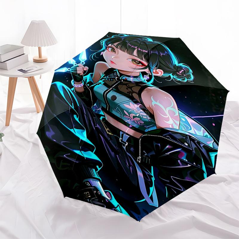 

1pc Stained Glass Sunset Mountain Floral Auto Open Close Umbrella, Portable Folding Design with 8-Bone Iron Frame, Outdoor, Gift for Fans, Travelers,
