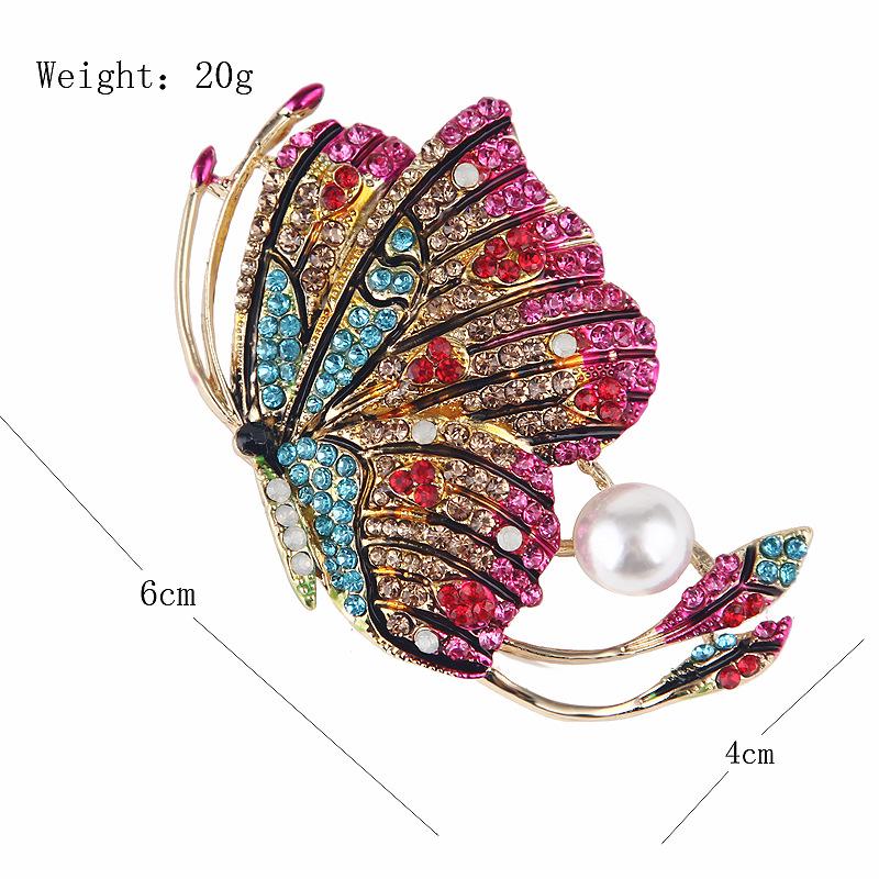 Fashion Coloured Diamonds Oil Drop Enamel Large Butterfly Insect Pearl Brooch Jewelry Corsage Pins Accessories