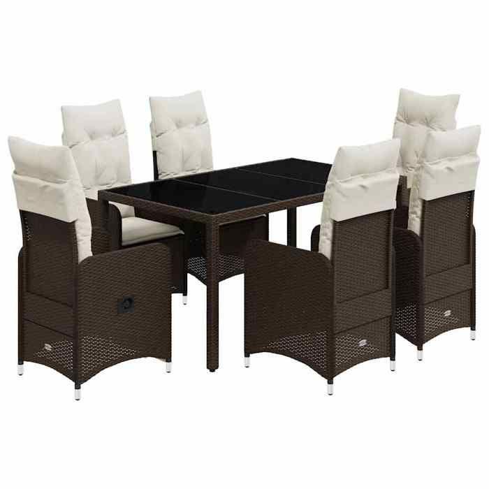 VidaXL Ensemble de bistro de jardin 7 pcs coussins marron poly rotin 3277068
