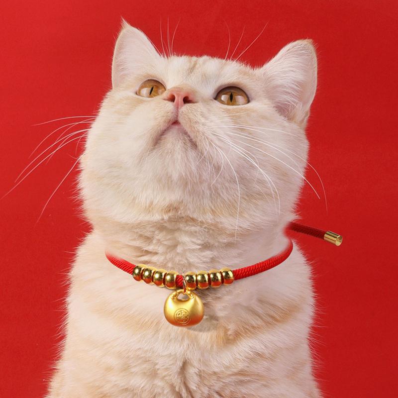 Chinese New Year Pet Collar Adjustable Chinese Dog Collar With Gold Ingot New Year Necklace Cute Pet Costume Supplies Cat Collar M