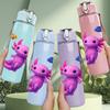 1 Stück Rosa Axolotl Meeresmotiv 750 ml Farbe Kunststoff Sport Wasserflasche Auslaufsicher Klappdeckel mit Strohhalm Geeignet für Sport Büro Zuhause