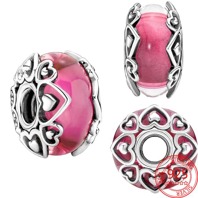 

Романтические бусины «Признания в любви», розовые подвески из муранского стекла, подходят для модного браслета для девочек, стерлинговое серебро S925, ювелирные изделия, подарок