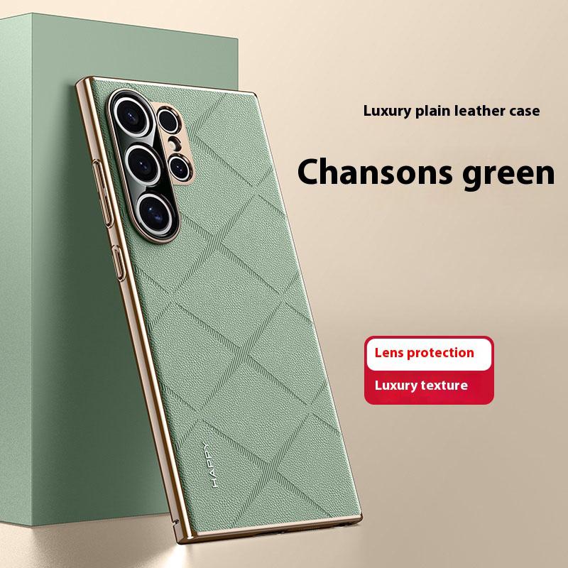 Luxury Plating Genuine Leather Phone Case for Samsung Galaxy S24 Ultra S24 Plus Metal Camera Lens Ultrathin Protection Cover