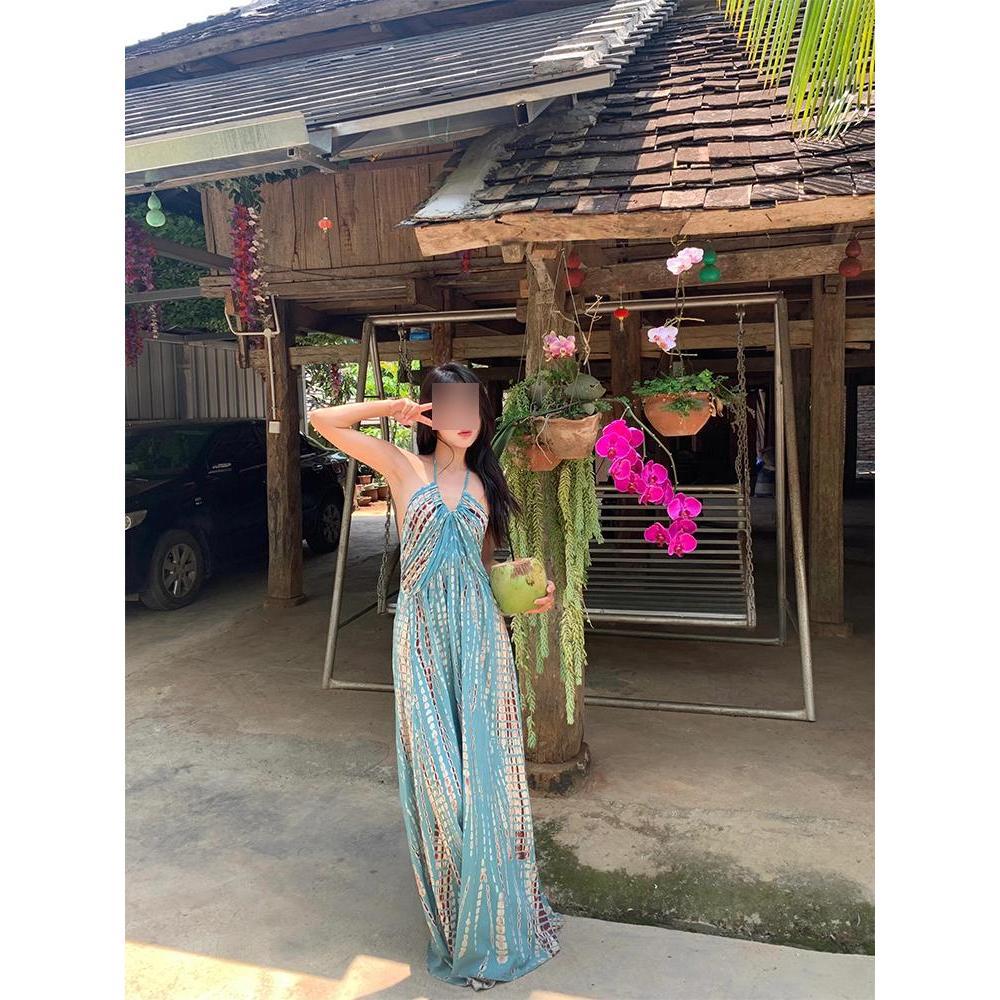 

Винтажное богемное платье-топ на бретелях халтер, женственное платье для курорта с открытой спиной XL- (recommended 110-60kg)