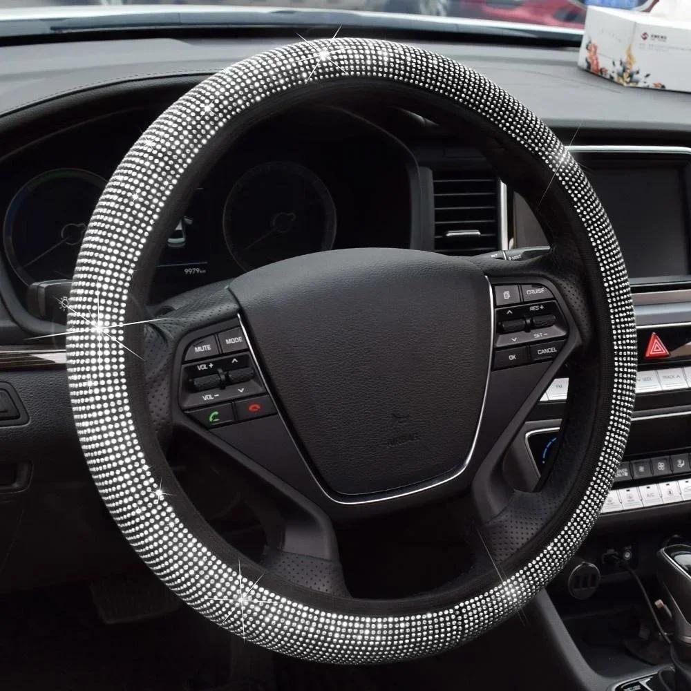 37/38cm Car Steering Wheel Cover Universal Bling Diamond Rhinestones Elasticity Interior Car Accessories for Four Seasons