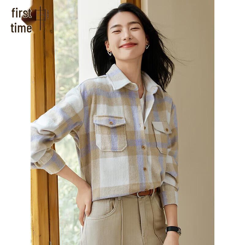 

Жіноча вельветова сорочка-куртка в клітинку з колор-блоком L