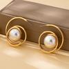 Women's Earrings with Geometric Circle Inlays and Semi-Circle Faux Pearls, Classic and Simple Design, Suitable for Daily Wear and Vacation