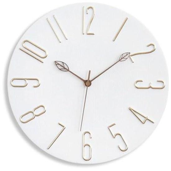 TUKUMO Nordic wall clock silent wooden hands non-bending stylish cute easy read lightweight simple large quiet analog gift interior (White (dial) +