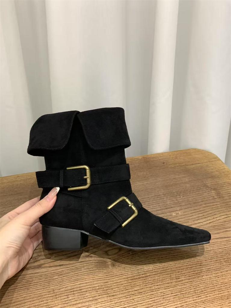 Thick heel retro suede western cowboy boots short boots women's boots 2025 new spring and autumn single boots square Martin boots