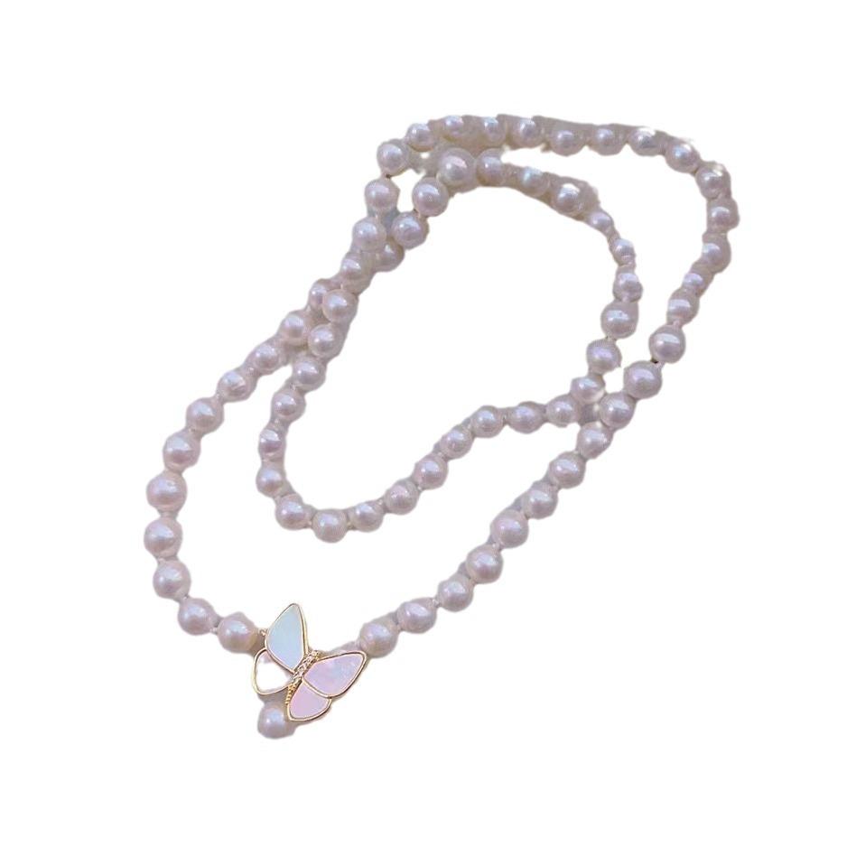 Freshwater Pearl Long Necklace Women's Variety Fashion Pearl Sweater Chain Elegant Temperament Clavicle Chain Bow Accessories