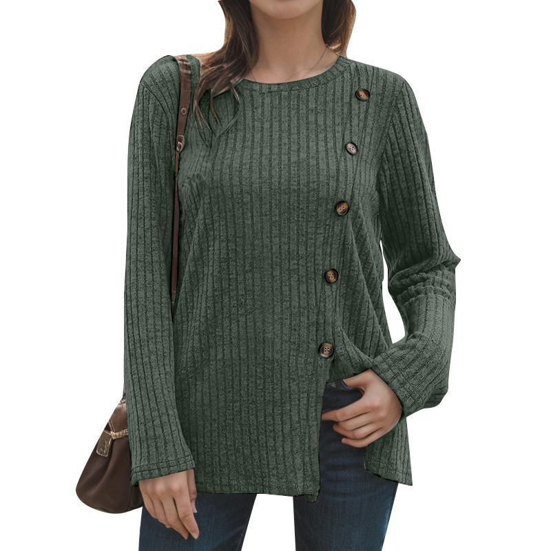 

ZANZEA Женская повседневная трикотажная блузка с круглым вырезом и длинным рукавом с разрезом подол S