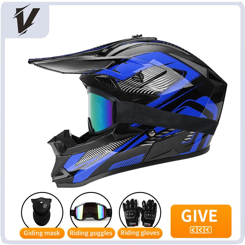 VGV Off-road motorcycle helmet for men, women, adults and children DOT certified Bluetooth-equipped three-piece set with gifts