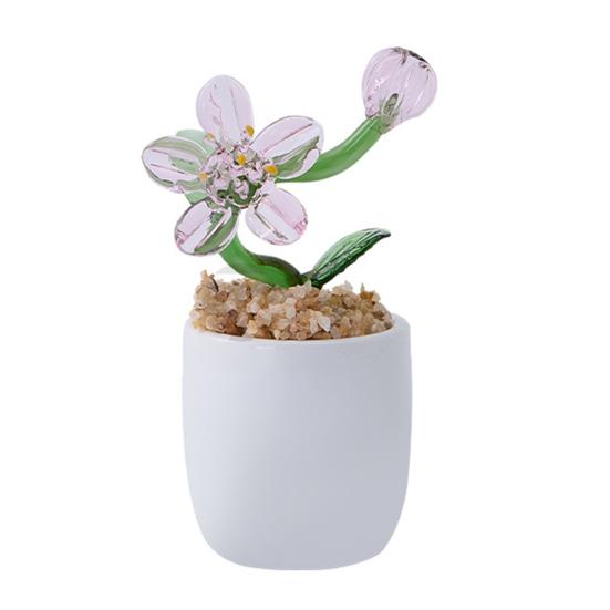 Cute Mini Faux Crystal Flower Figurine Collectible Hand Blown Glass Flower Ornament In Pot Gifts for Mother's Day Birthday Christmas