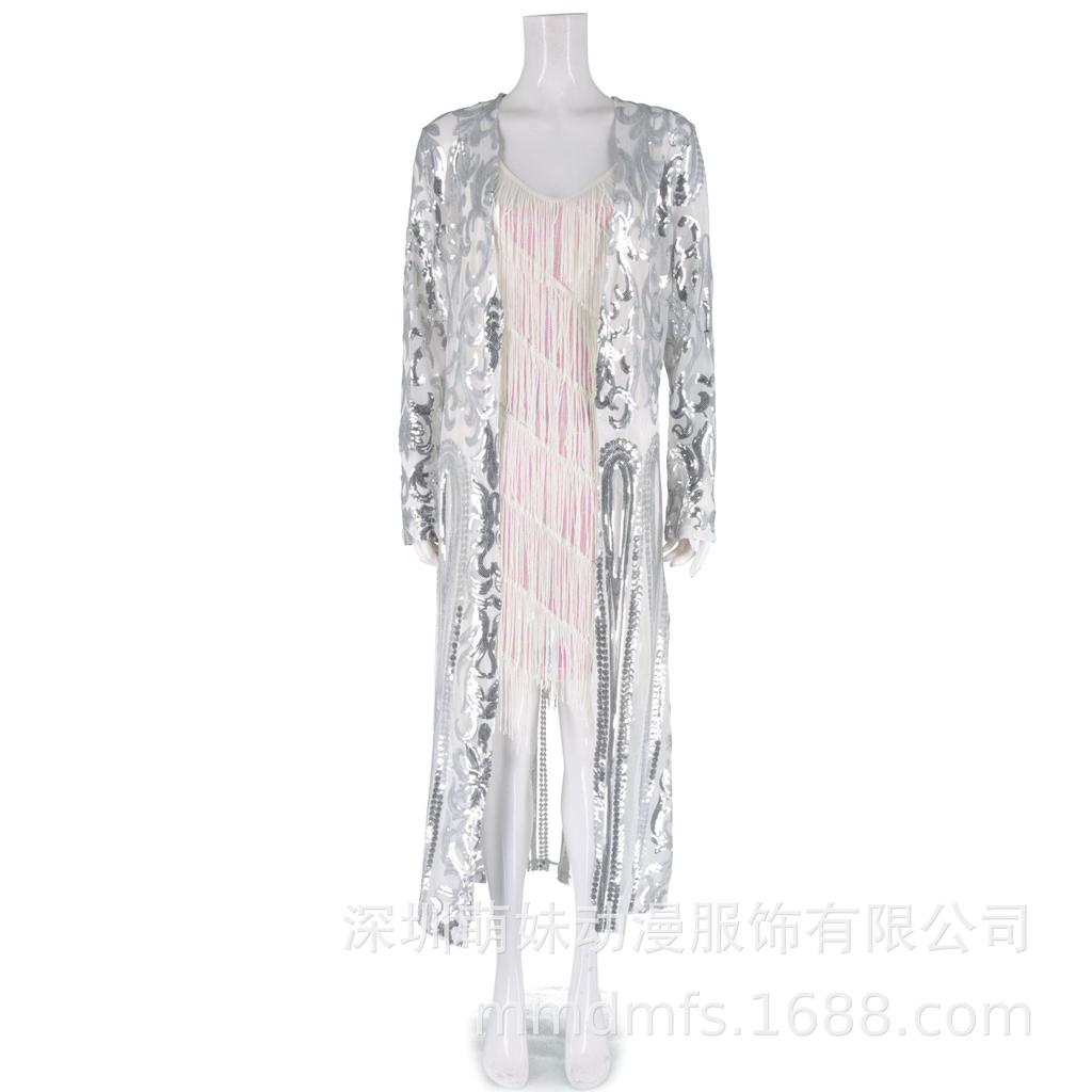 Sequined Dress, Long Sequined Shawl, Sexy Sequined Embroidered See-through Cardigan